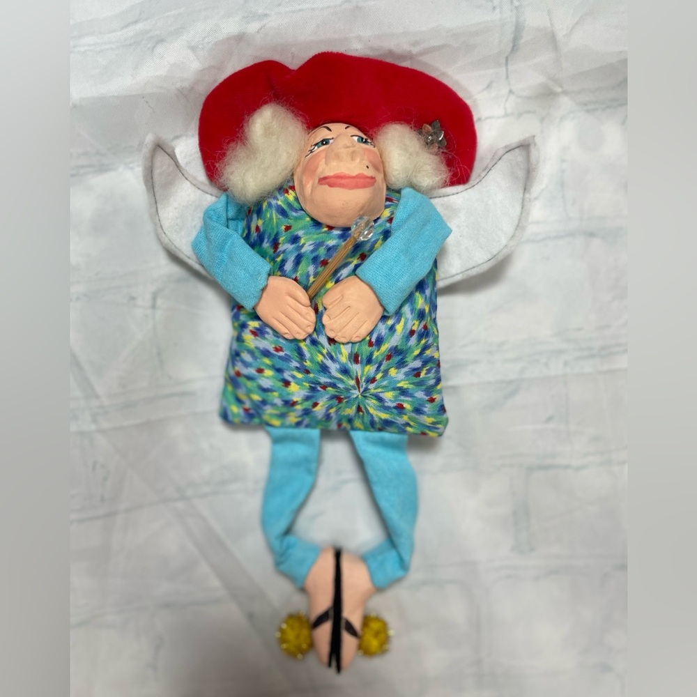 Christmas Angel Red Hat Flip Flip Hanging Lady Ornament Clay‎ Face Hands Feet